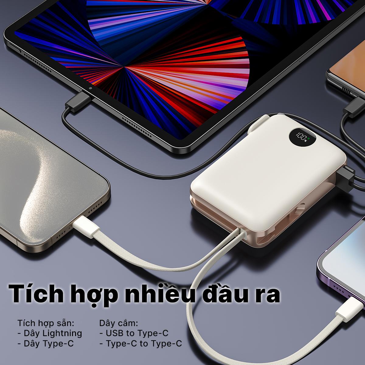 Mô tả Pin dự phòng StarGO Star X1 dung lượng 10000mAh công suất 22.5W tích hợp 2 cáp lighting và type-c - 1