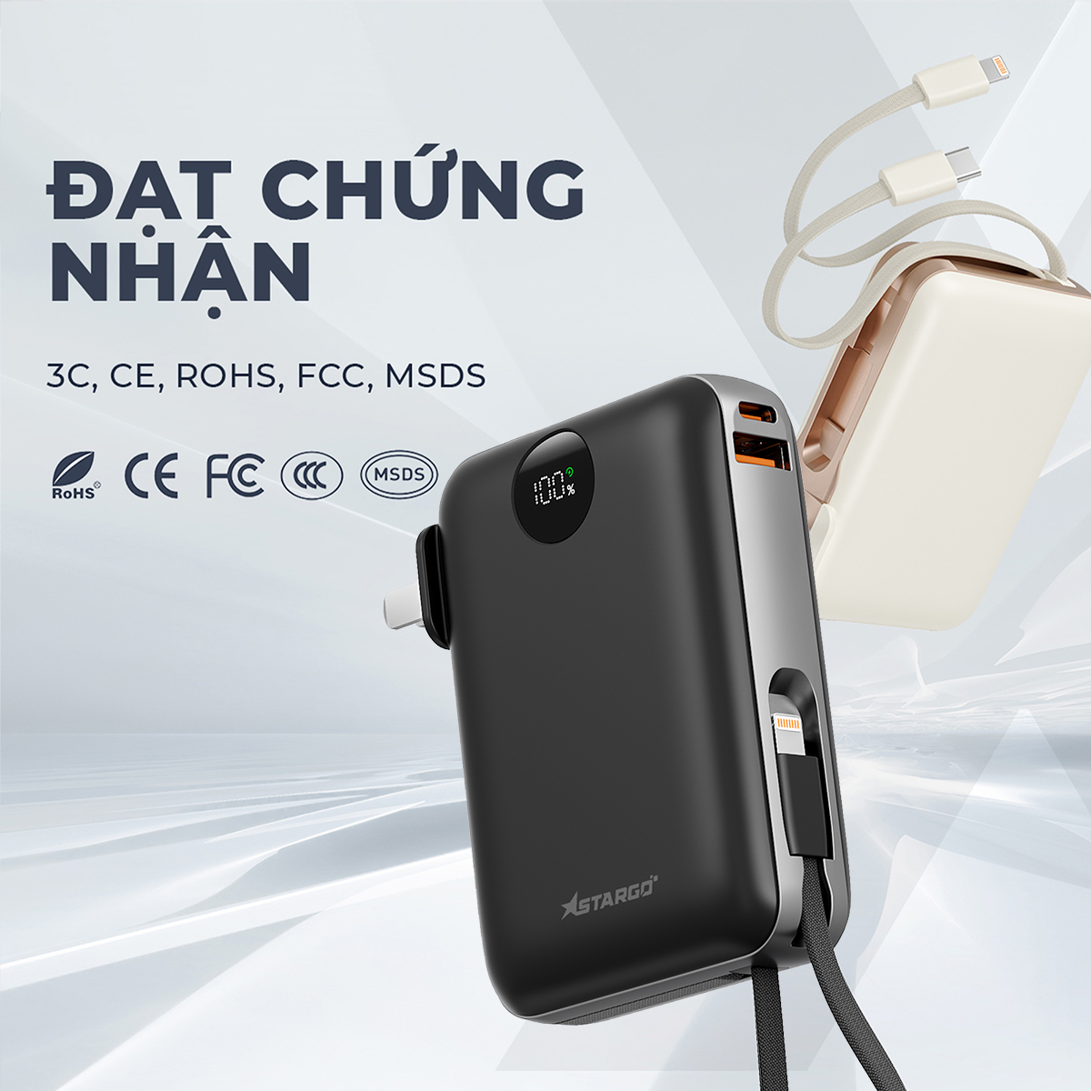 Mô tả Pin dự phòng StarGO Star X1 dung lượng 10000mAh công suất 22.5W tích hợp 2 cáp lighting và type-c - 7