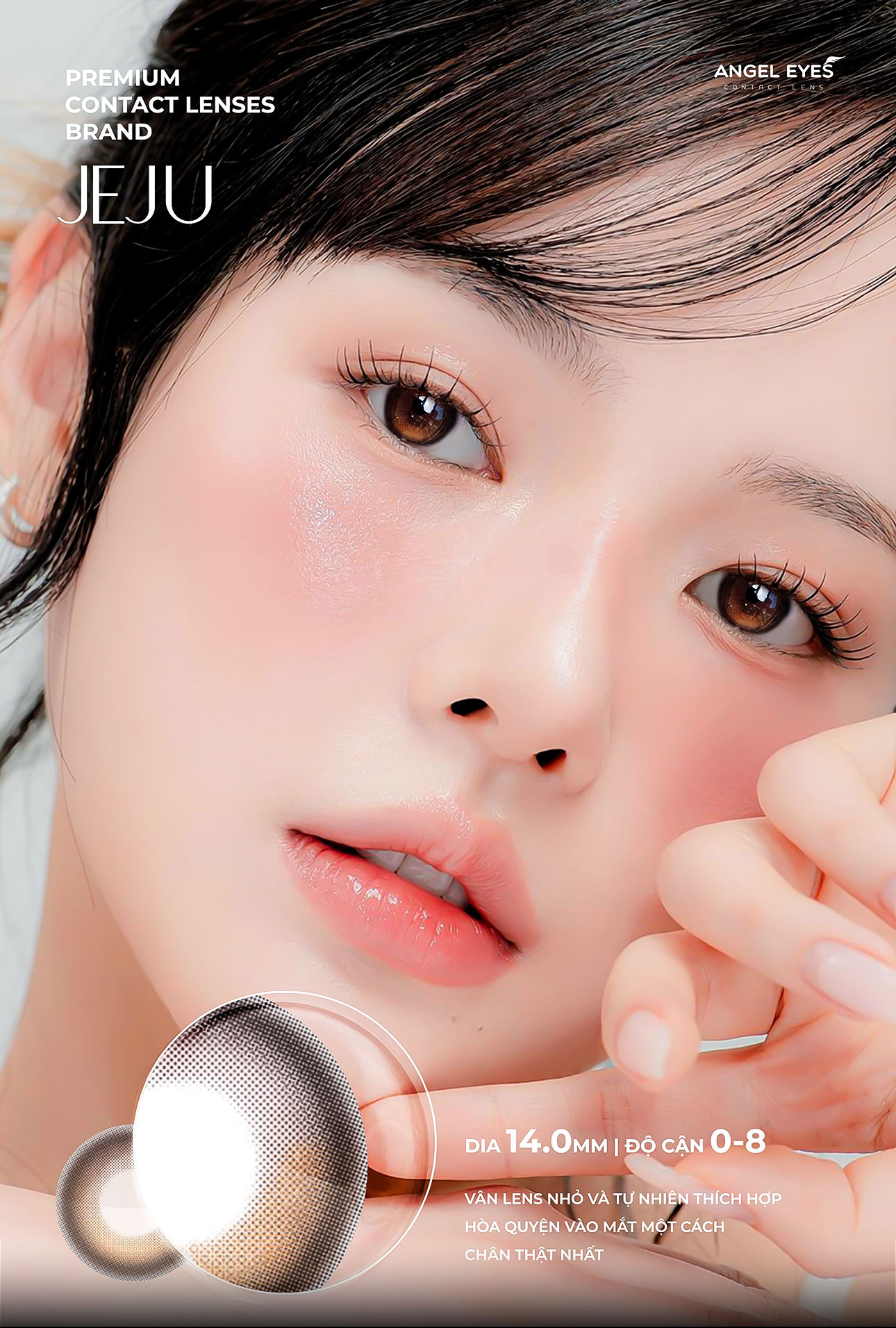 Mô tả Lens nâu có độ cận Angel Eyes JEJU hiệu ứng loang màu mắt ướt, kính áp tròng màu nâu trăng khuyết filter đang thịnh hành - 2