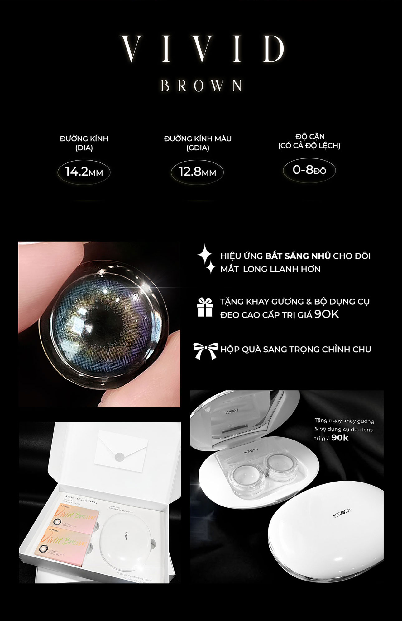 Mô tả Lens nâu tự nhiên có độ cận 0-8 N’Rosa VividBrown cao cấp Angel Eyes phân phối | Kính áp tròng cận màu nâu cho mắt thở - 2