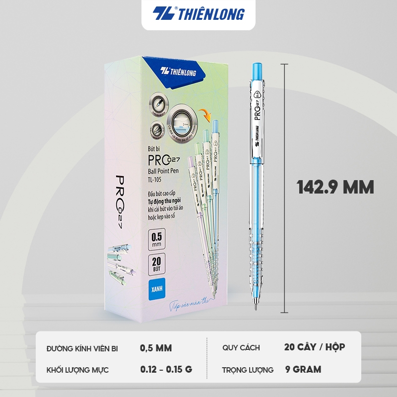 Mô tả Combo 5/10/20 Bút bi Thiên Long Pro 027 TL-105 - Bút bi 3 màu mực, thân bút pastel thời trang - 3
