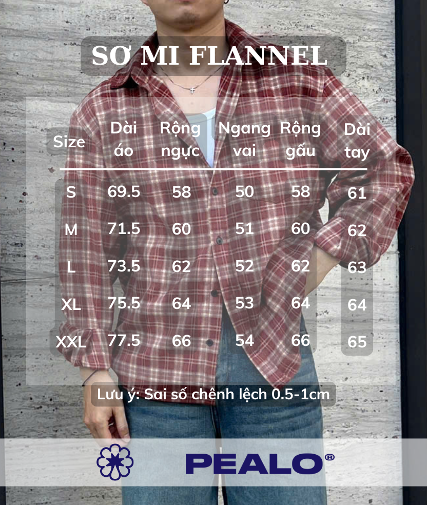 Mô tả Áo Sơ Mi Flannel PEALO chất liệu cotton Form Rộng Kẻ Caro - 1