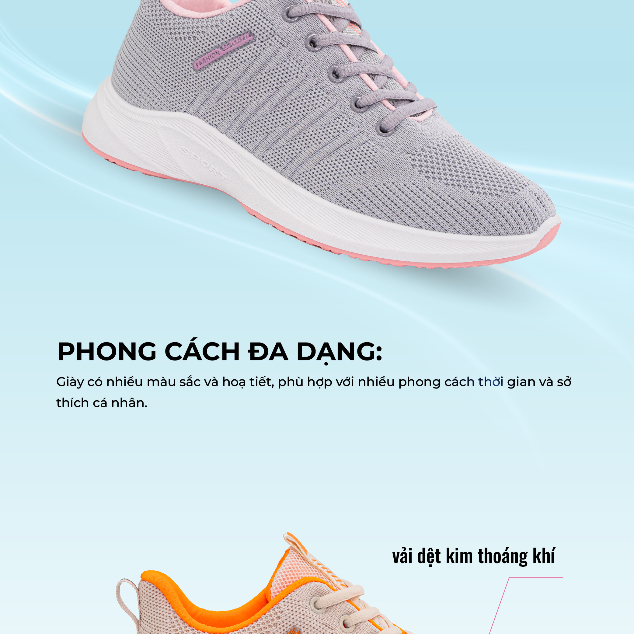 Chi tiết vải dệt kim giày BLUEWIND 68772