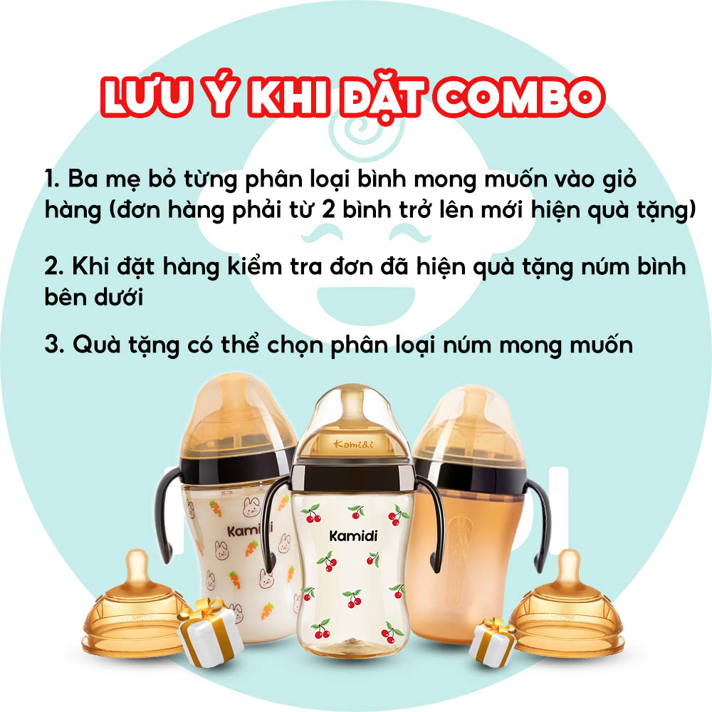 Mô tả Combo Bình Sữa Kamidi Cho Bé Chống Sặc Và Đầy Hơi Hiệu Quả Giúp Bé Ti Được Ở Mọi Tư Thế - 1