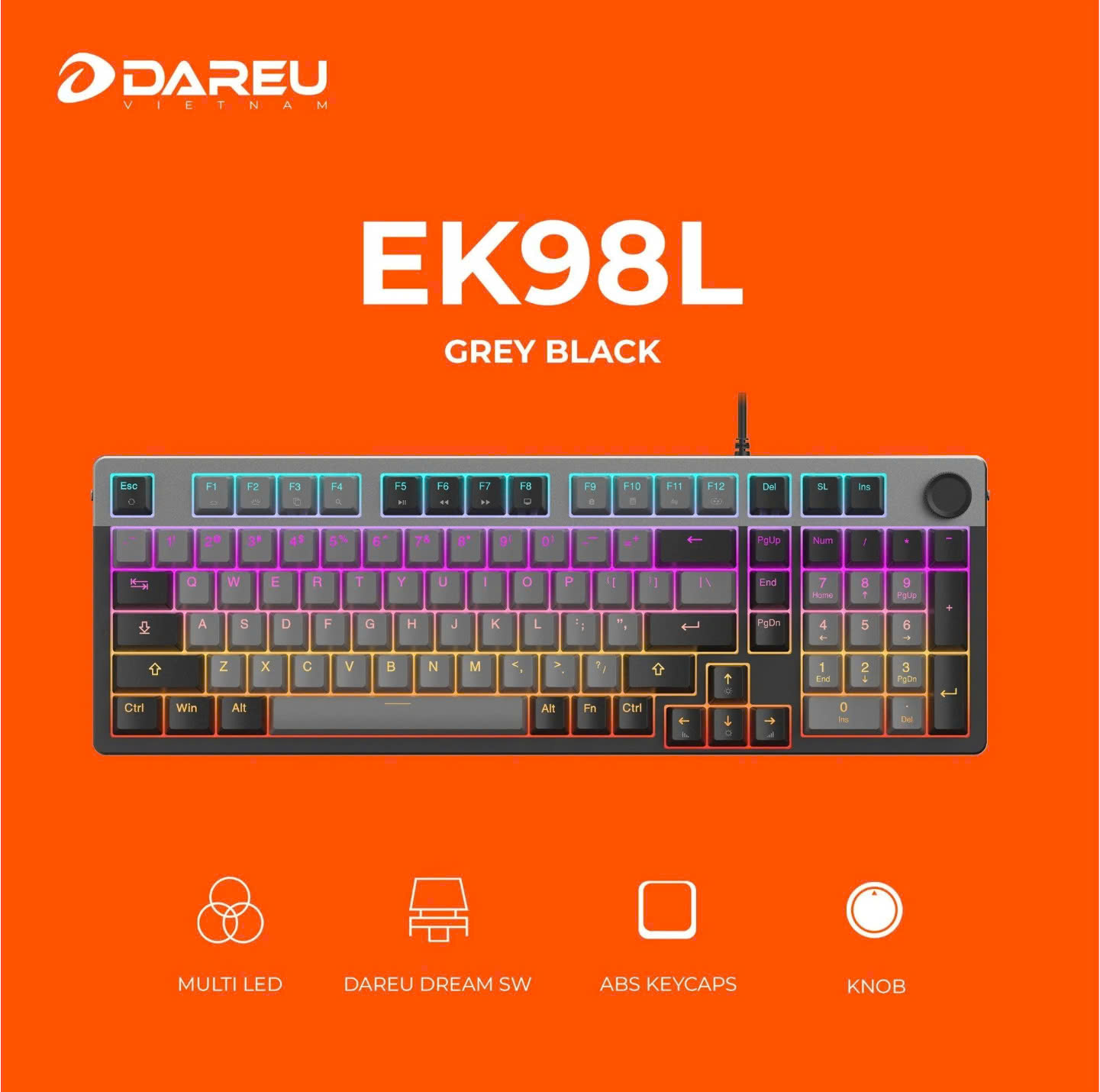 Mô tả Bàn phím cơ Dareu EK98L Grey Black (MULTI-LED) - 1