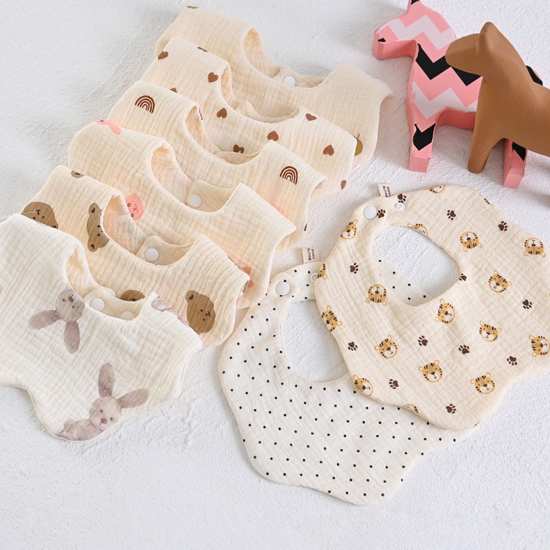 Mô tả Yếm Cổ Tròn Muslin IQKAO Vải Xô 100% Cotton, Thấm Hút Tốt, Thoáng Mát, Có Nút Điều Chỉnh Tiện Lợi Cho Bé - 12