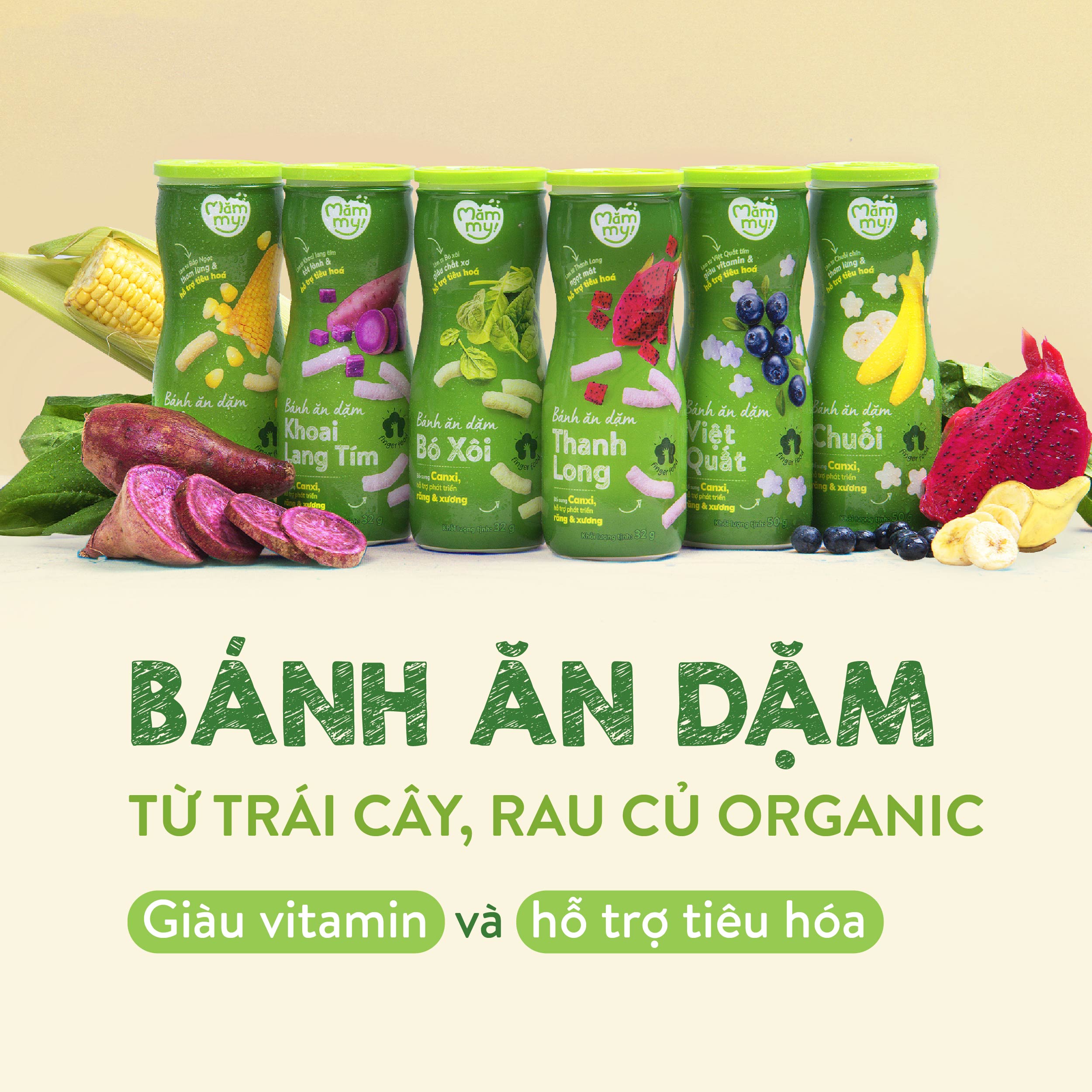 Mô tả Bánh ăn dặm hũ Mămmy vị trái cây và rau củ giúp hỗ trợ tiêu hoá cho bé 6 tháng tuổi, hũ 32-50g - 1