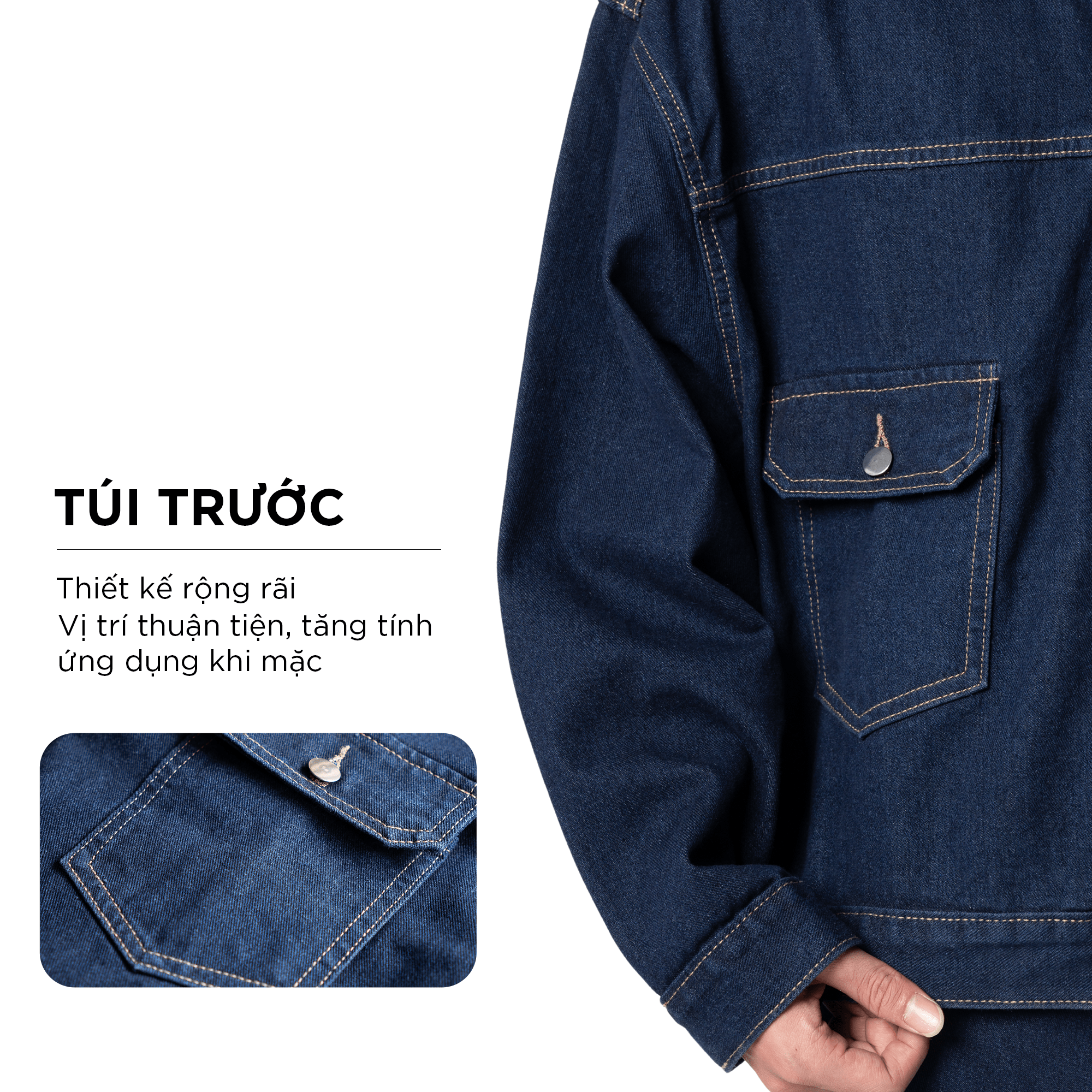 Mô tả Áo khoác jean nam DOL phom Boxy rộng CAPMAN CLUB, áo khoác denim cho nam trẻ trung - 9