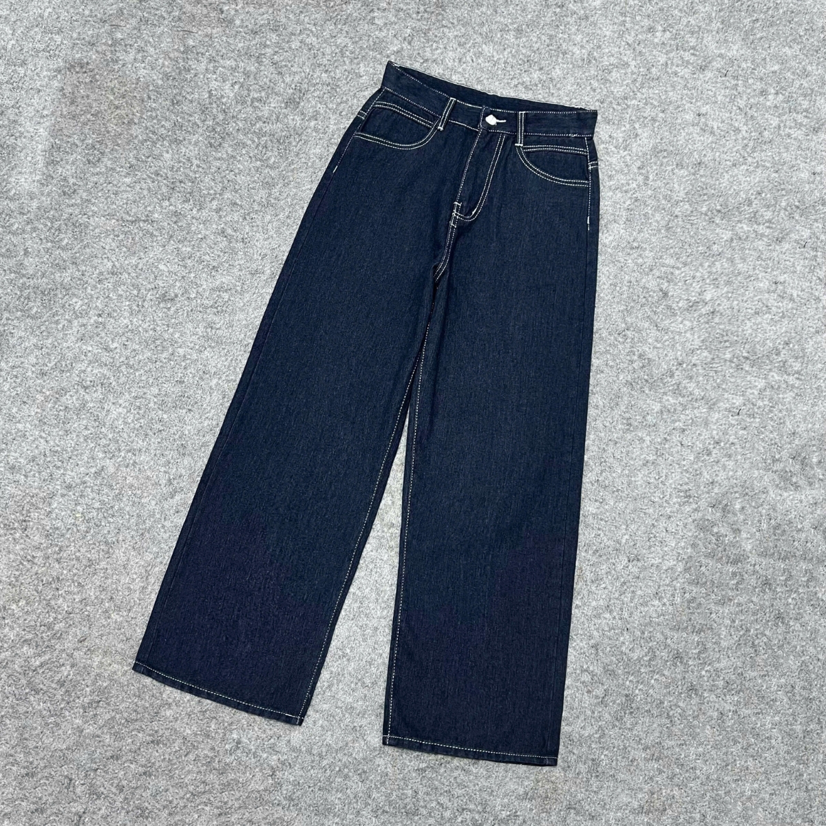 Mô tả Quần Jean Bigsize Nữ Ống Suông Rộng Cạp Cao Chất Jean Viền Chỉ Trắng Không Co Giãn 50-95kg Q533 - 1