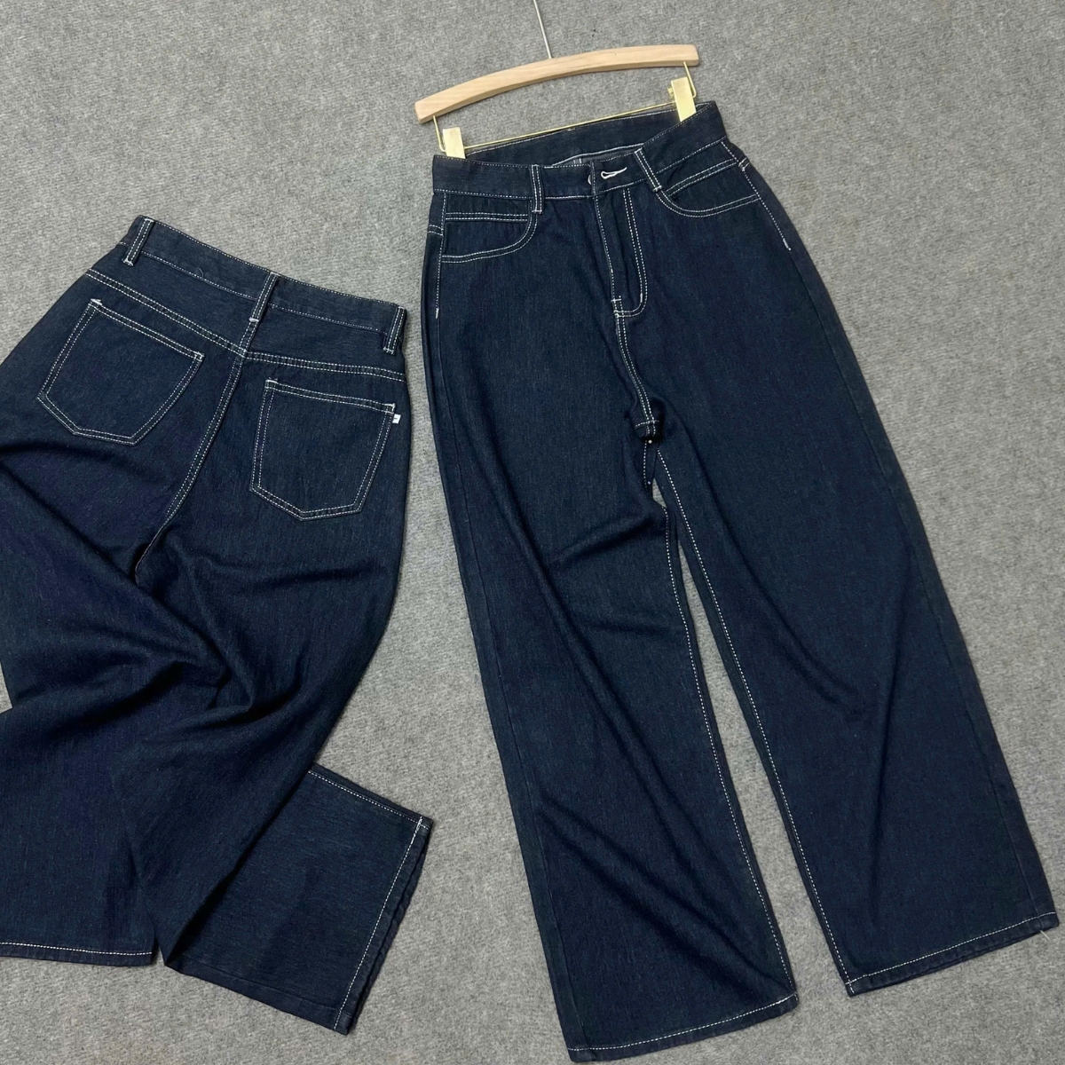 Mô tả Quần Jean Bigsize Nữ Ống Suông Rộng Cạp Cao Chất Jean Viền Chỉ Trắng Không Co Giãn 50-95kg Q533 - 2