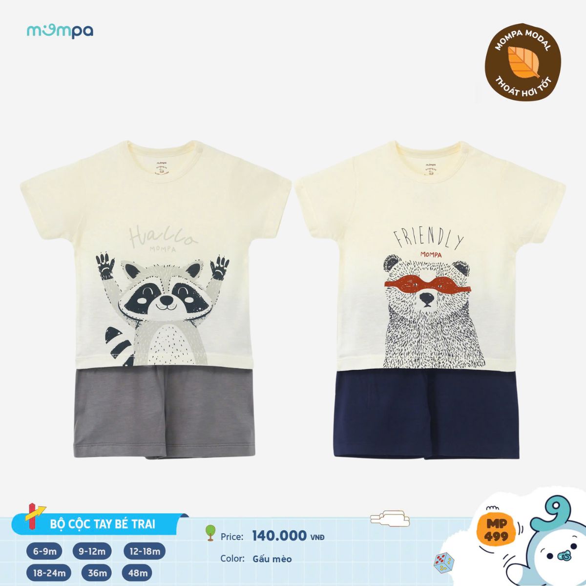 Mô tả Bộ cộc tay bé trai bé gái Mompa 6 tháng-3 tuổi vải Modal mát mềm mại thông tháng 175 - 4