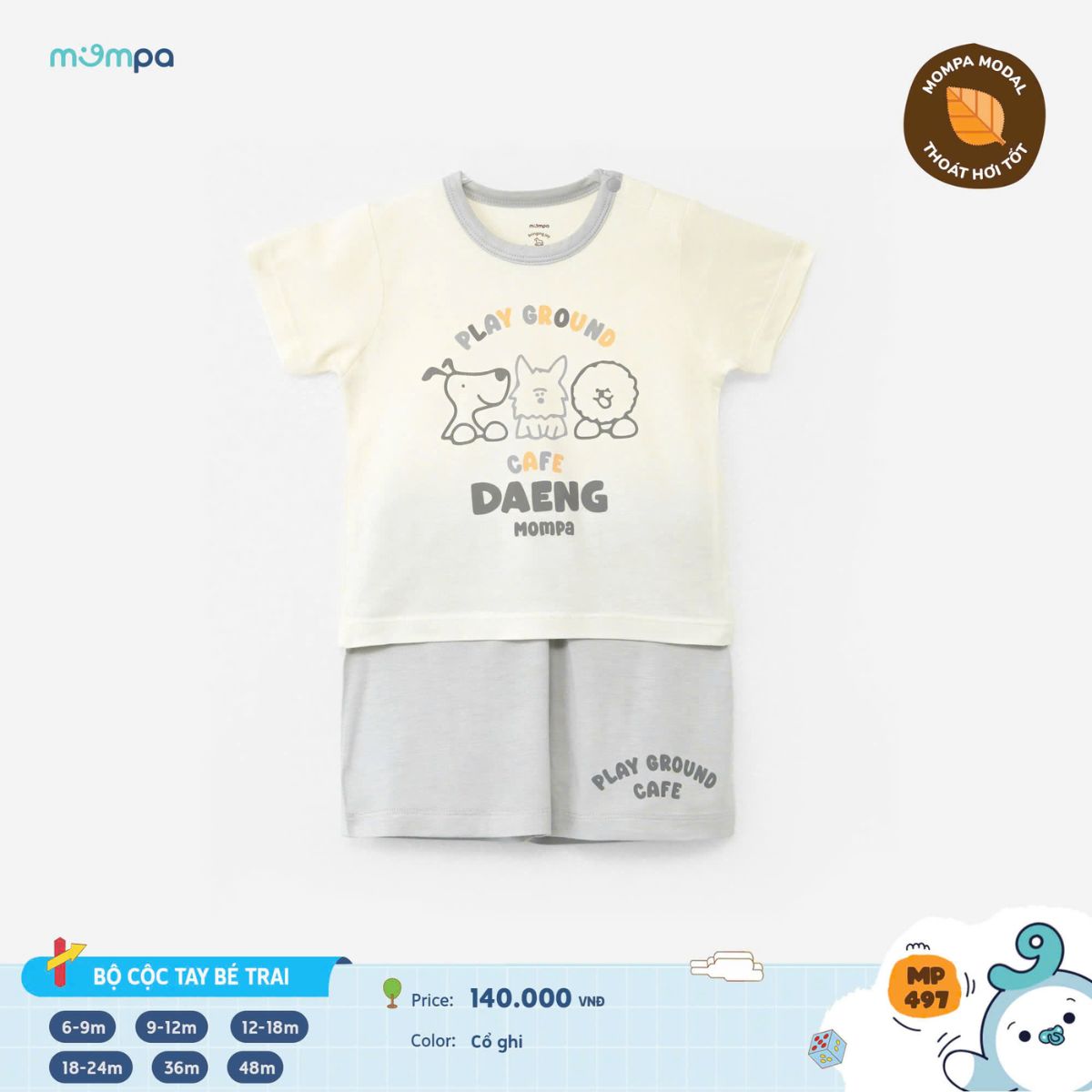Mô tả Bộ cộc tay bé trai bé gái Mompa 6 tháng-3 tuổi vải Modal mát mềm mại thông tháng 175 - 6