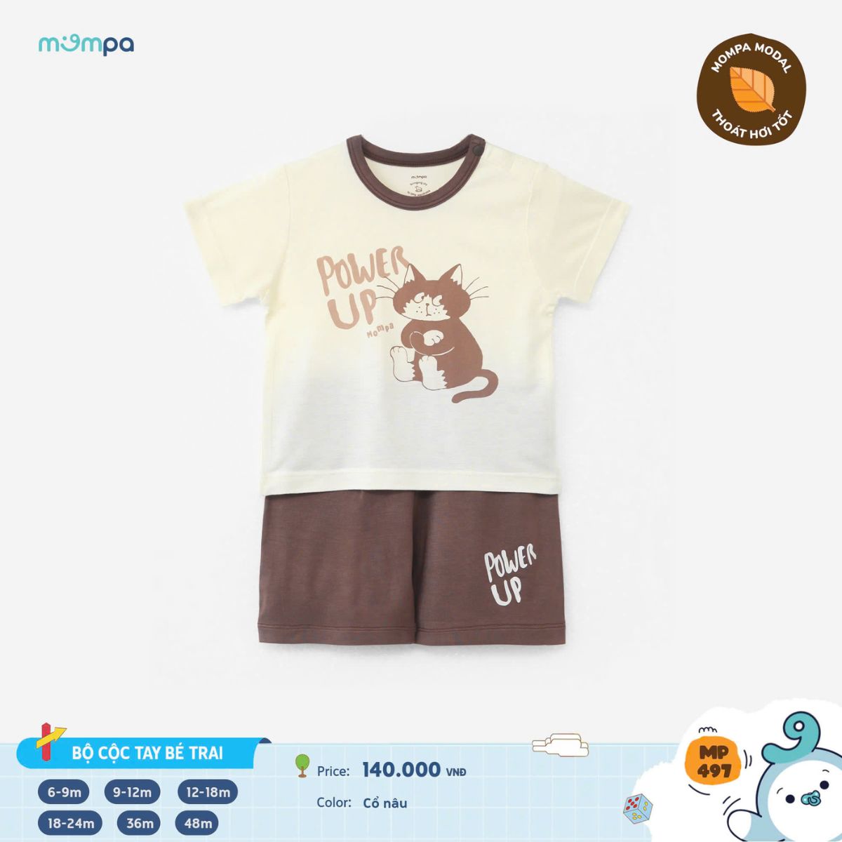 Mô tả Bộ cộc tay bé trai bé gái Mompa 6 tháng-3 tuổi vải Modal mát mềm mại thông tháng 175 - 7