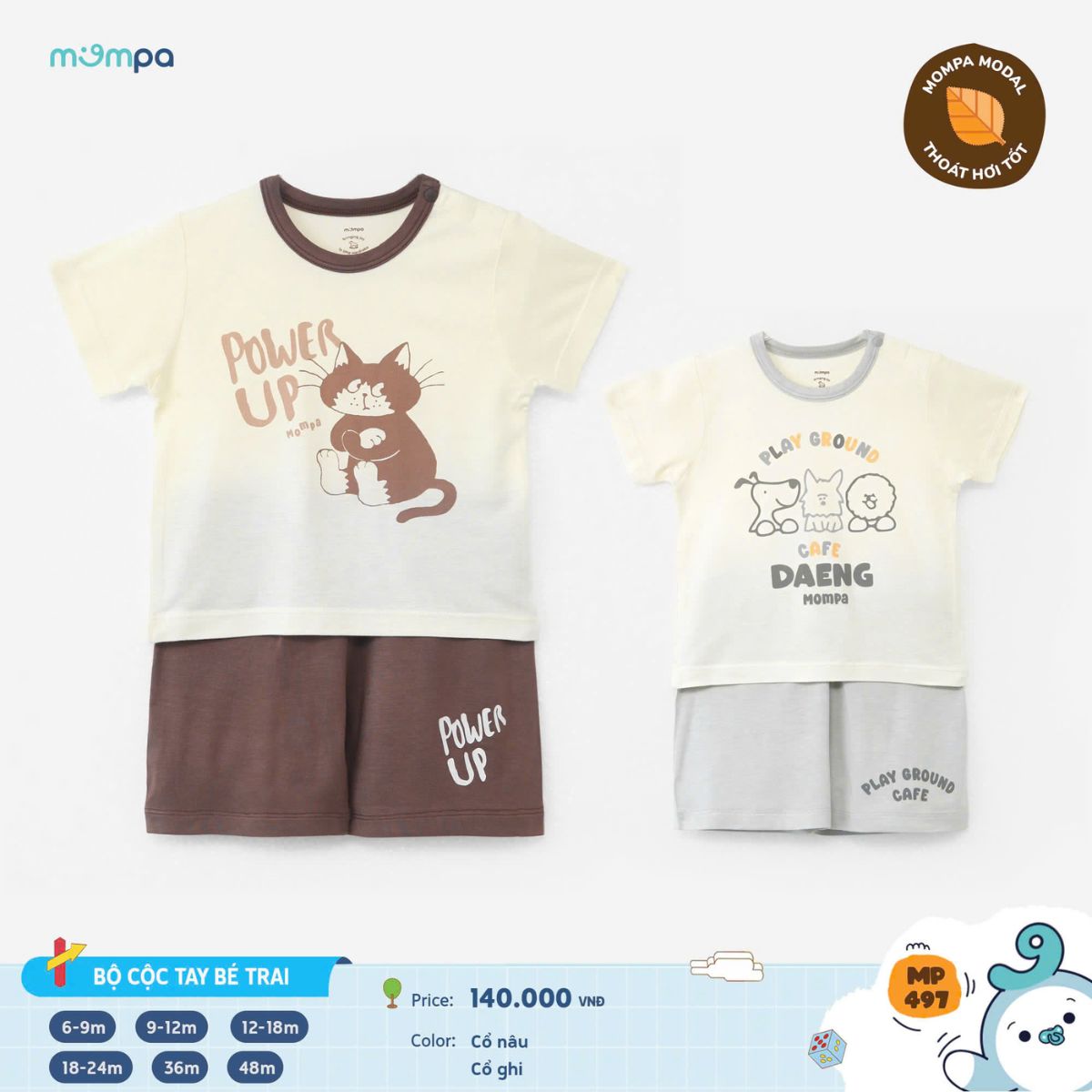 Mô tả Bộ cộc tay bé trai bé gái Mompa 6 tháng-3 tuổi vải Modal mát mềm mại thông tháng 175 - 8