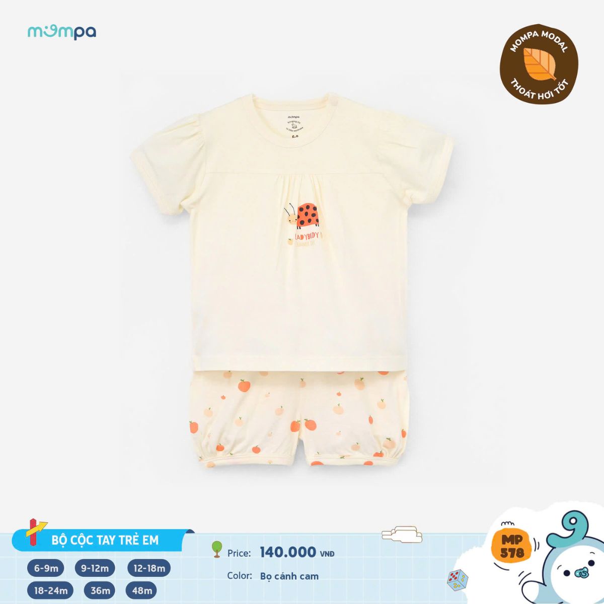 Mô tả Bộ cộc tay bé trai bé gái Mompa 6 tháng-3 tuổi vải Modal mát mềm mại thông tháng 175 - 10