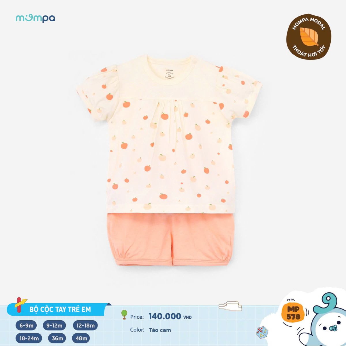 Mô tả Bộ cộc tay bé trai bé gái Mompa 6 tháng-3 tuổi vải Modal mát mềm mại thông tháng 175 - 11