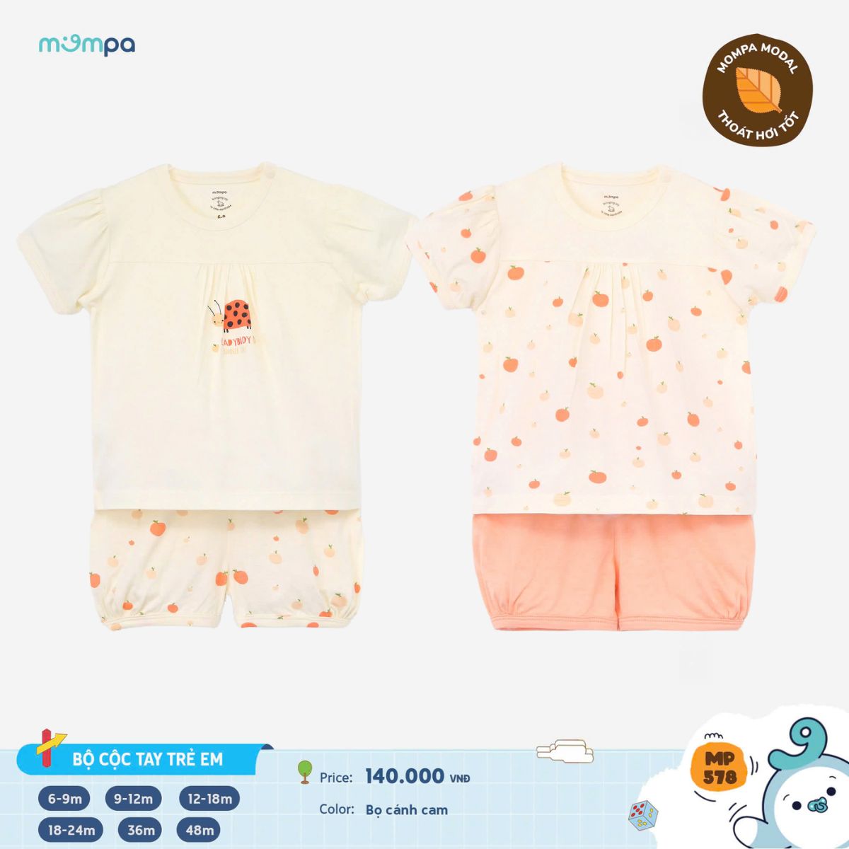 Mô tả Bộ cộc tay bé trai bé gái Mompa 6 tháng-3 tuổi vải Modal mát mềm mại thông tháng 175 - 12