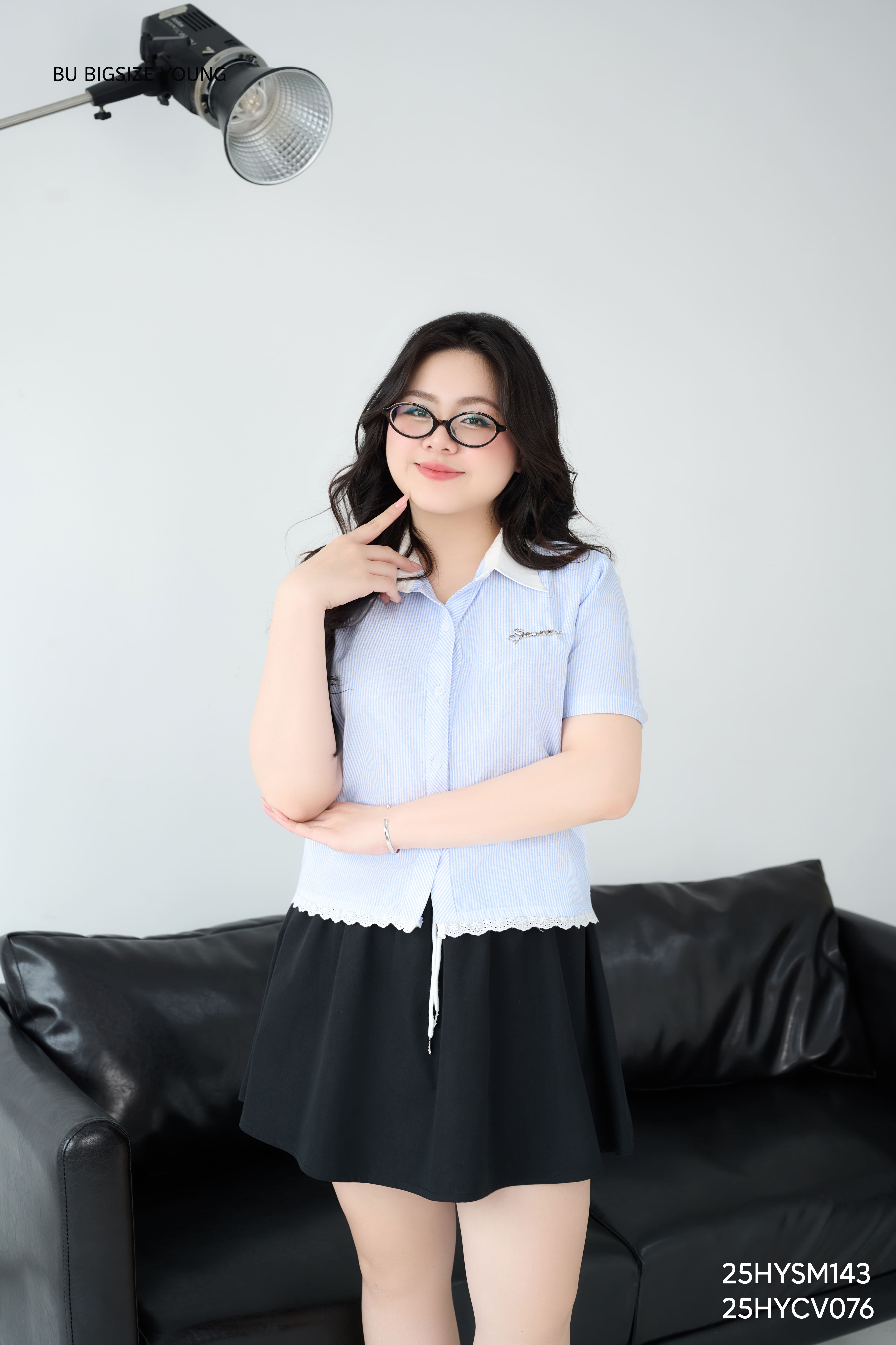 Mô tả Áo sơ mi kẻ phối ren BIGSIZE (55kg đến 95kg) –  25HYSM143 - [BU Bigsize Young] - 1