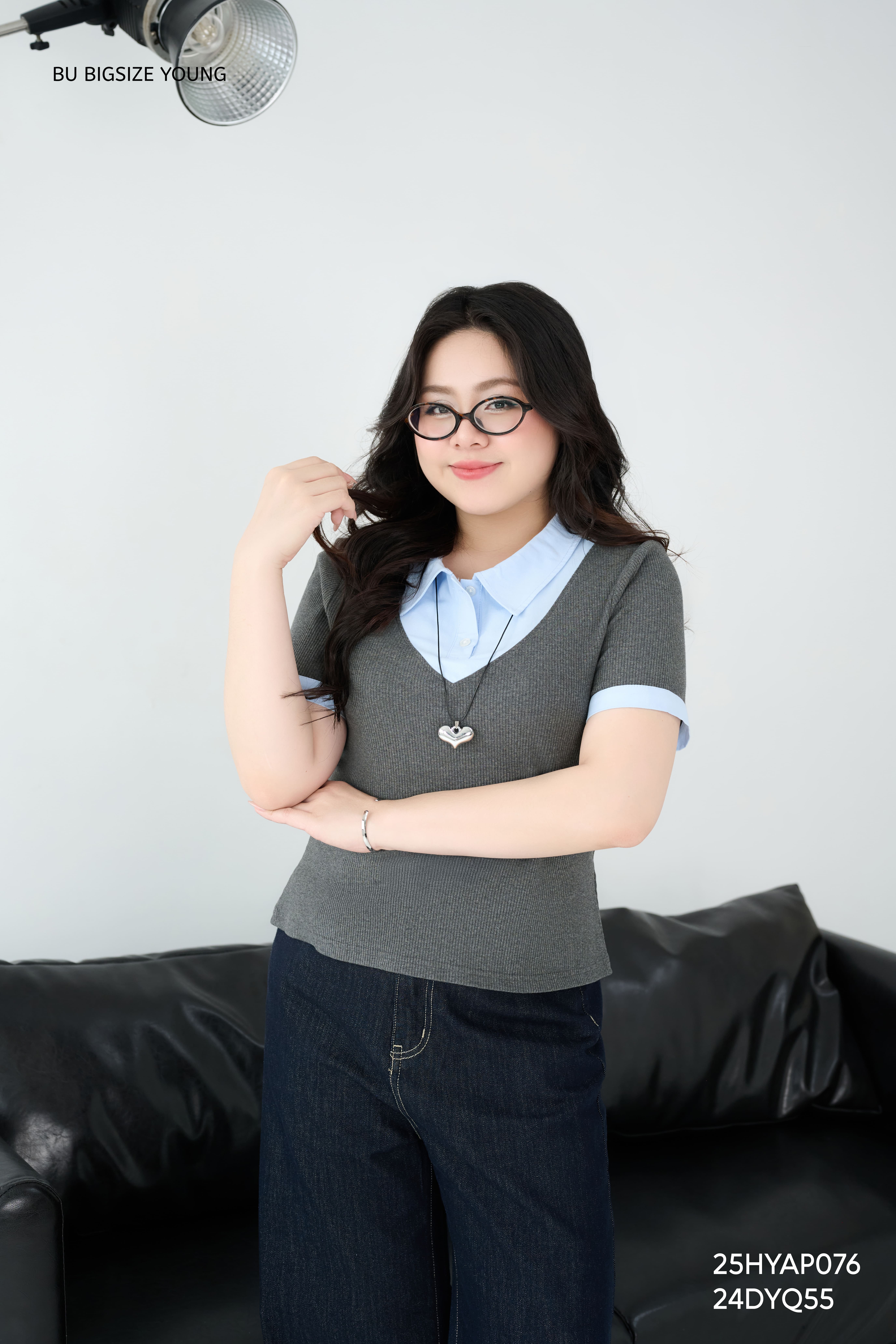 Mô tả Áo thun phối cổ sơ mi xanh BIGSIZE (55kg đến 95kg) – 25HYAP076 - [BU Bigsize Young] - 1