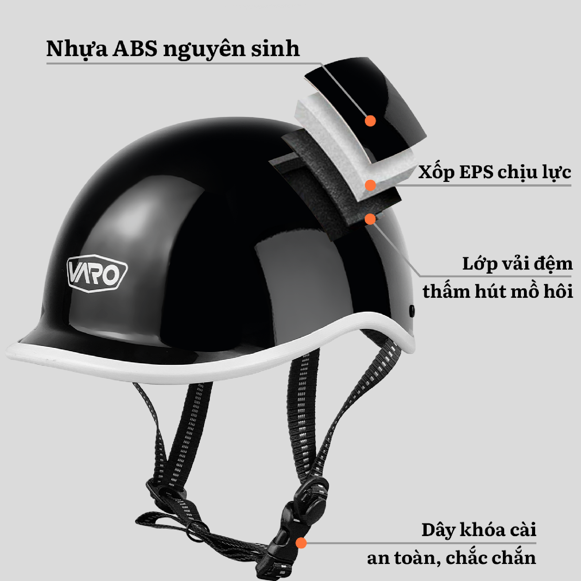 Mô tả Mũ Bảo Hiểm Nửa Đầu Kiểu Nhật Dáng Cá Heo VARO Freesize Cho Vòng Đầu 53-58cm - Chính Hãng - 9