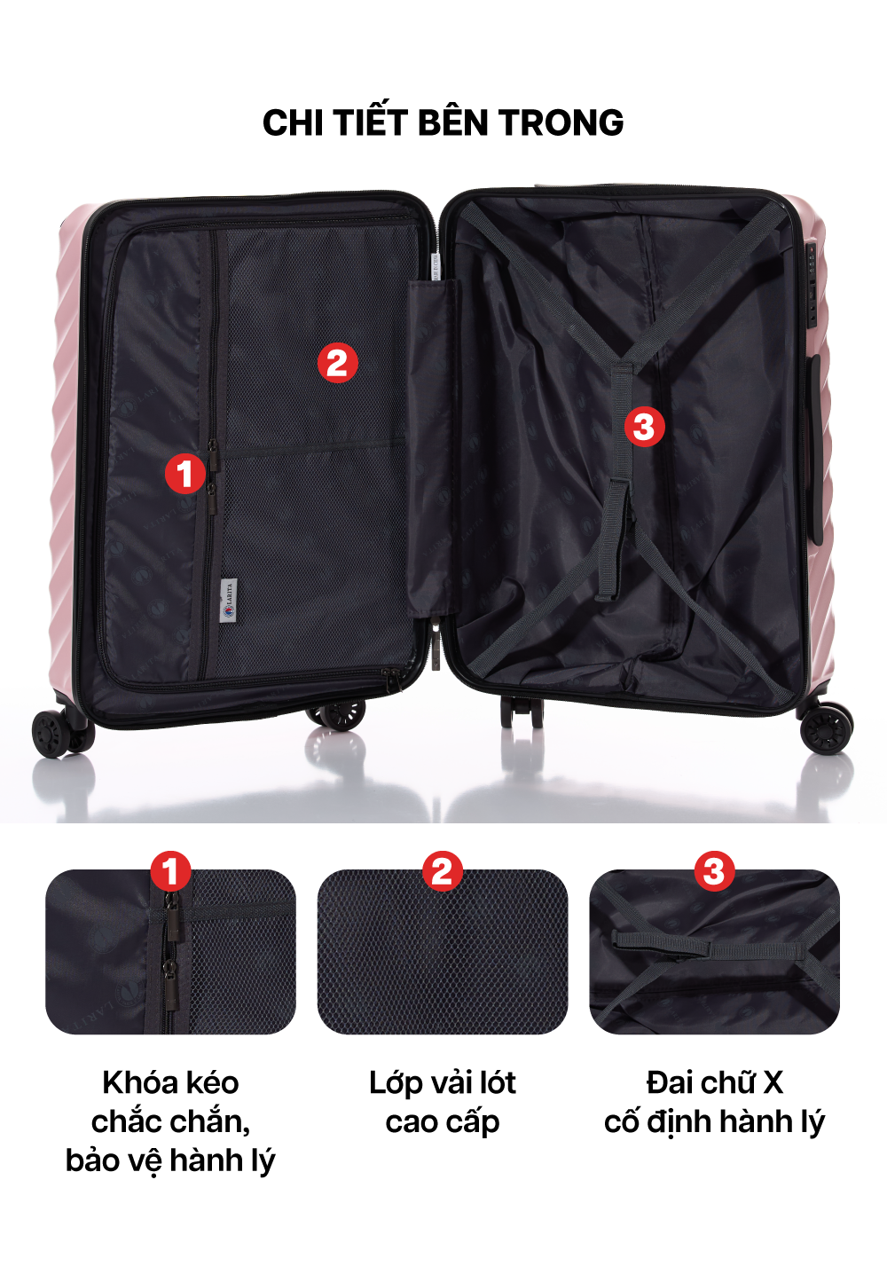 Mô tả Vali Kéo MIAvn Du Lịch Larita WENY - Size 20/24/28, Nhựa PC/ABS Cứng Cáp Bền Bỉ, Bảo Hành Trọn Đời - 5