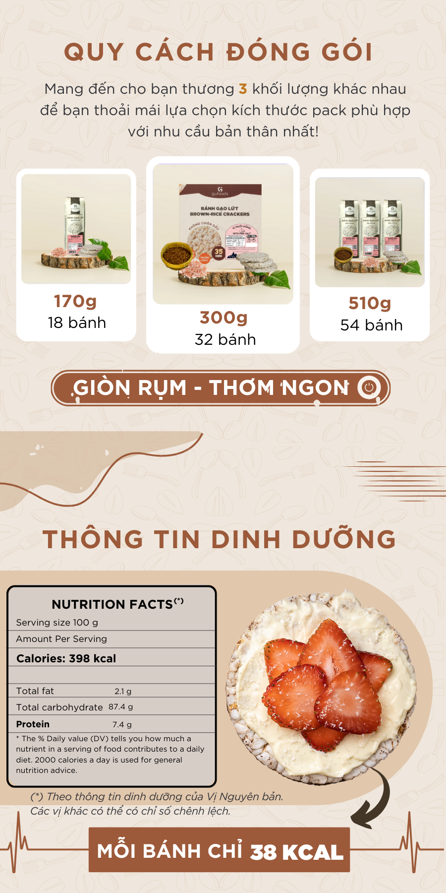 Mô tả Bánh gạo lứt GUfoods vị Nguyên bản GUfoods - Không chiên dầu, Không đường, Eat clean, Healthy, Tập gym (170g/300g/510g) - 2