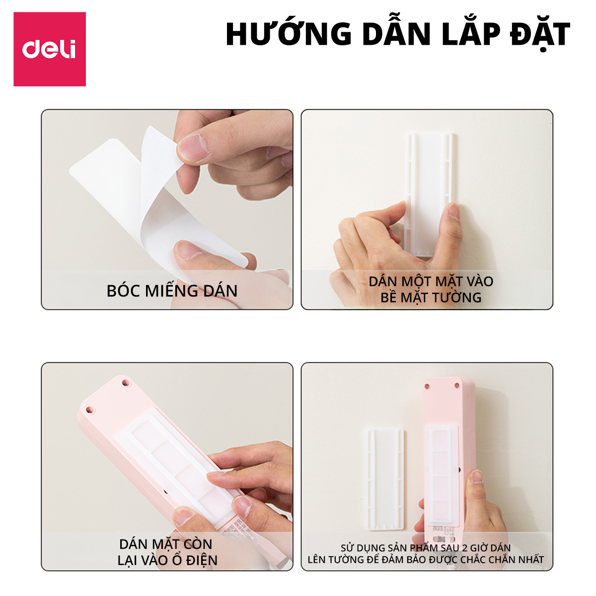 Mô tả Miếng Dán Tường Treo Ổ Điện Siêu Chắc Deli, Dán Ổ Điện Trang Trí Đa Năng Giúp Tiết Kiệm Không Gian - 1