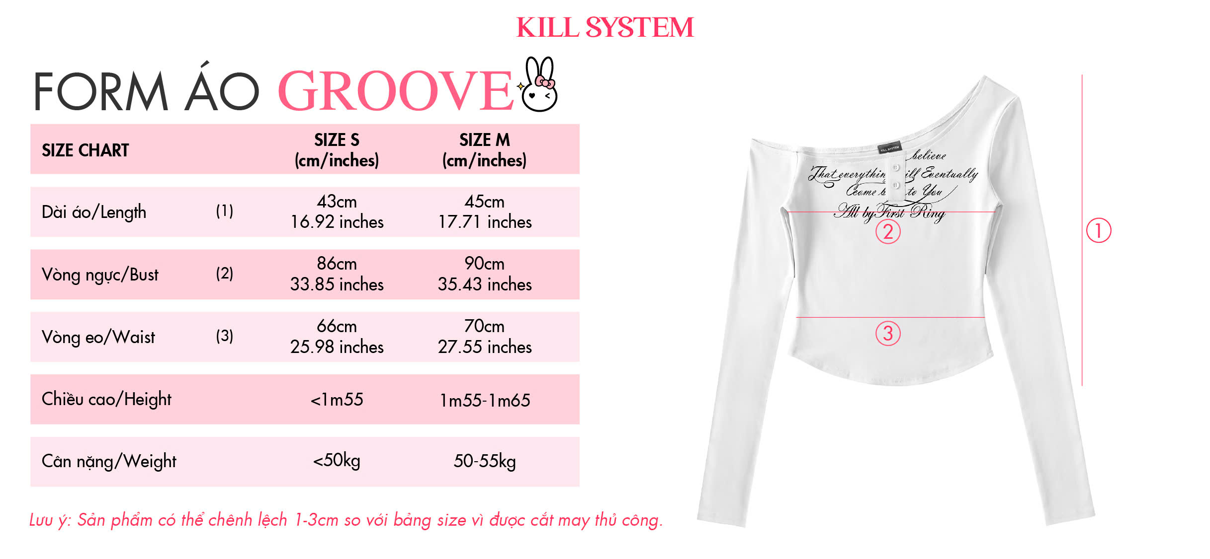 Mô tả 𝐊𝐈𝐋𝐋 𝐒𝐘𝐒𝐓𝐄𝐌 Áo lệch vai dài tay cài nút co giãn ôm body tôn dáng in chữ cá tính 𝐆𝐑𝐎𝐎𝐕𝐄 - 2