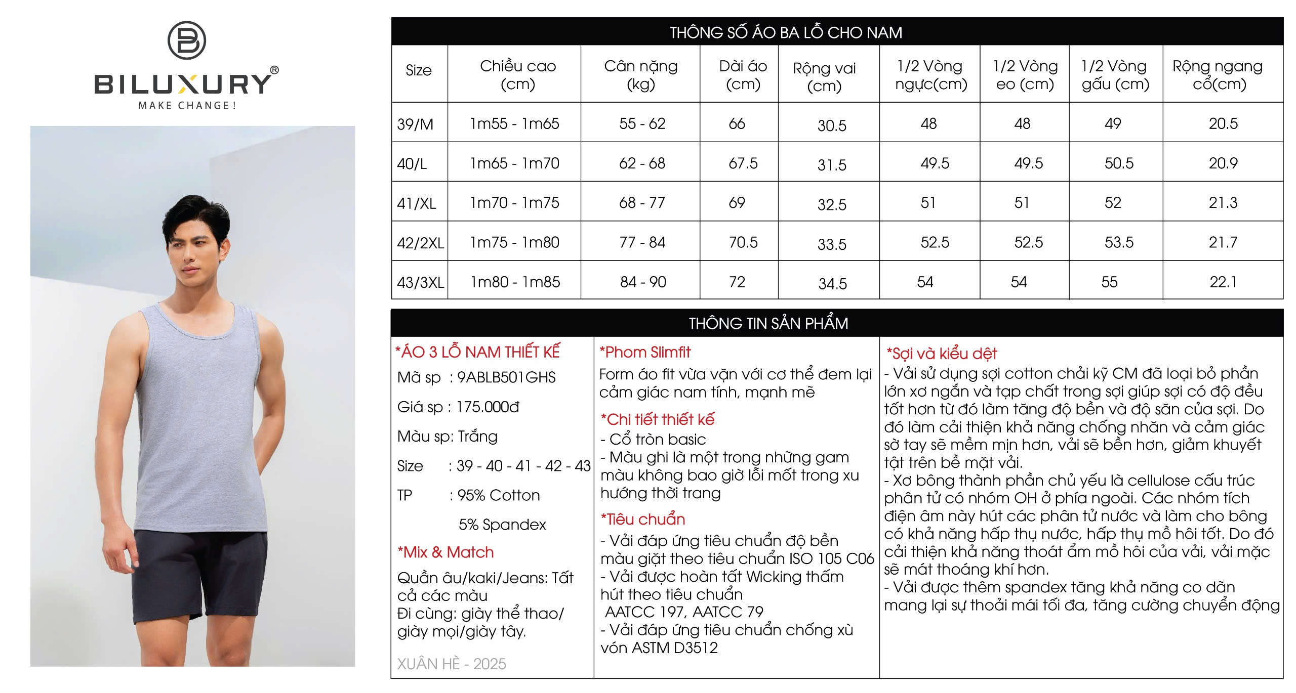 Mô tả Áo Ba Lỗ Biluxury Áo Thun Tank Top Cotton 8ABLB002 - 8ABLB001 Mềm Mịn, Thoáng Mát, Co Giãn - 1