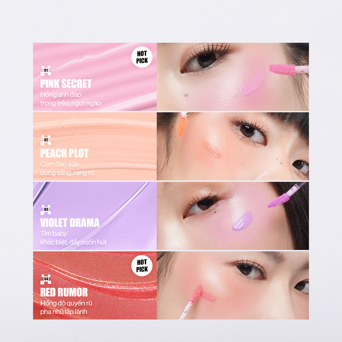 Mô tả Má Hồng Kem Căng Bóng Glamrr Q Glow Lasting Fresh Blush 3.8g - 2