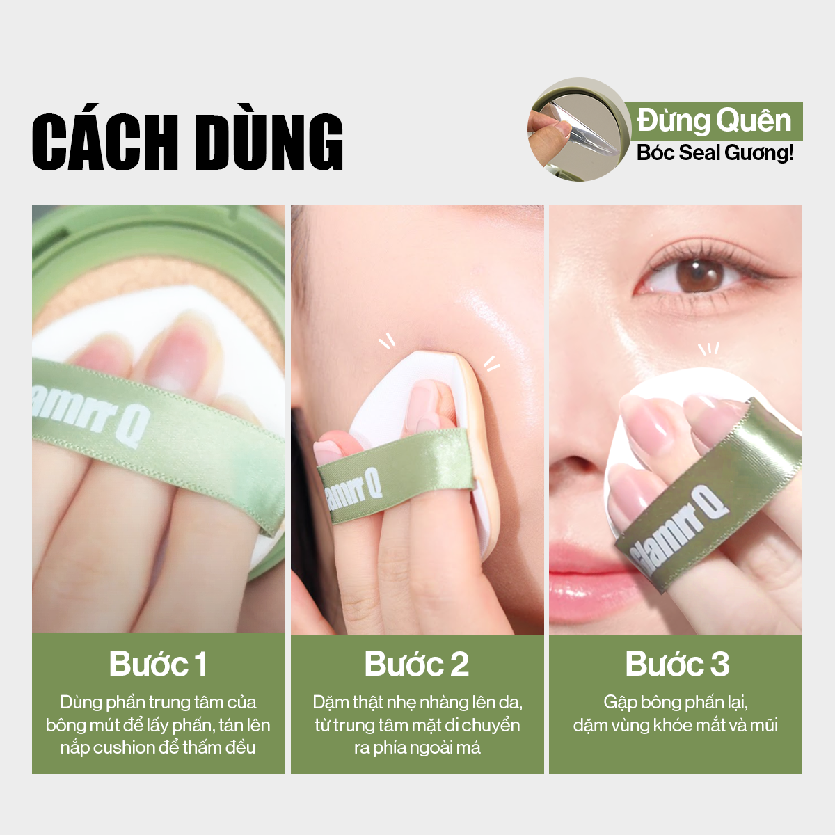 Mô tả Siêu Phấn Nước Che Phủ GLAMRR Q Vegan Super Cover Cushion SPF50+/PA+++ (1 lõi x 15g) - 7