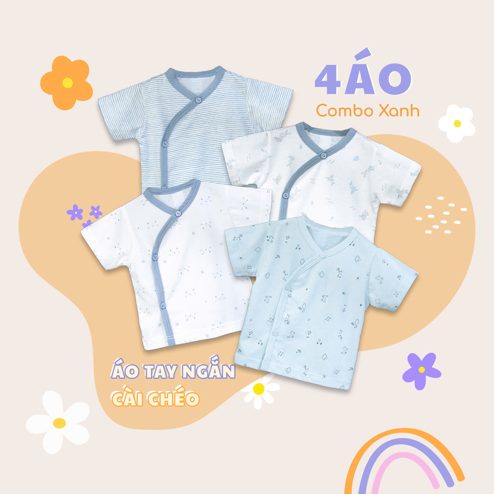 Mô tả Combo 4 Áo Sơ Sinh Tay Ngắn, Cài Lệch MIOMIO - Cho Bé Trai, Bé Gái (Từ 0-3M), Vải Cotton - 1