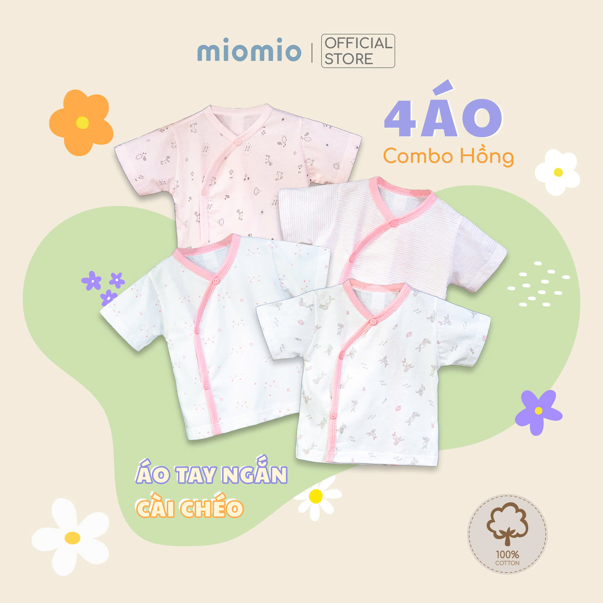 Mô tả Combo 4 Áo Sơ Sinh Tay Ngắn, Cài Lệch MIOMIO - Cho Bé Trai, Bé Gái (Từ 0-3M), Vải Cotton - 2