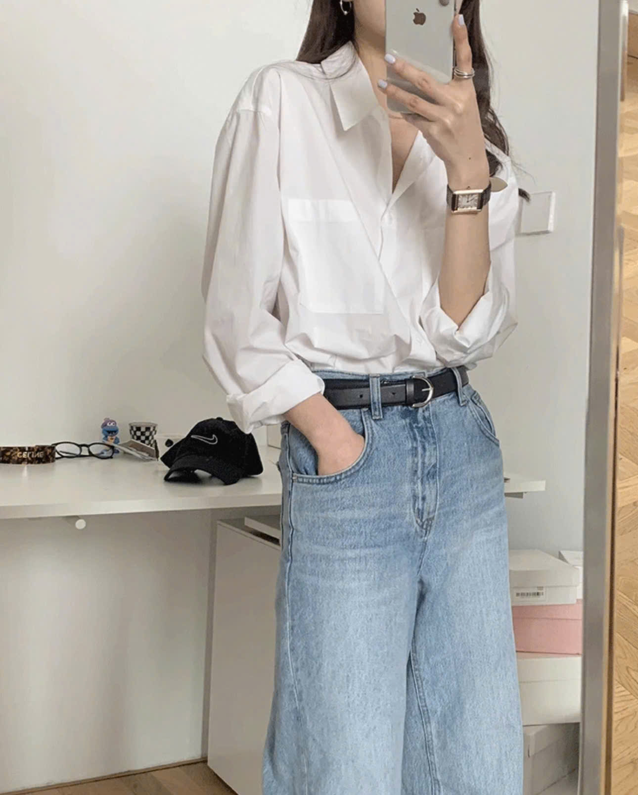 Mô tả LYRA - Áo sơ mi nữ dài tay form rộng hai túi kiểu dáng basic, chất cotton thô Hàn cao cấp LWNSM009 - 3