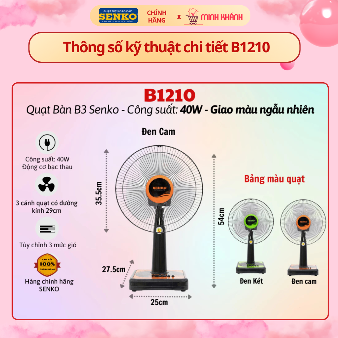 Quạt bàn Senko mini B1210/b1216 - 40w, 3 mức độ gió, gió đầy, êm, nhỏ ...
