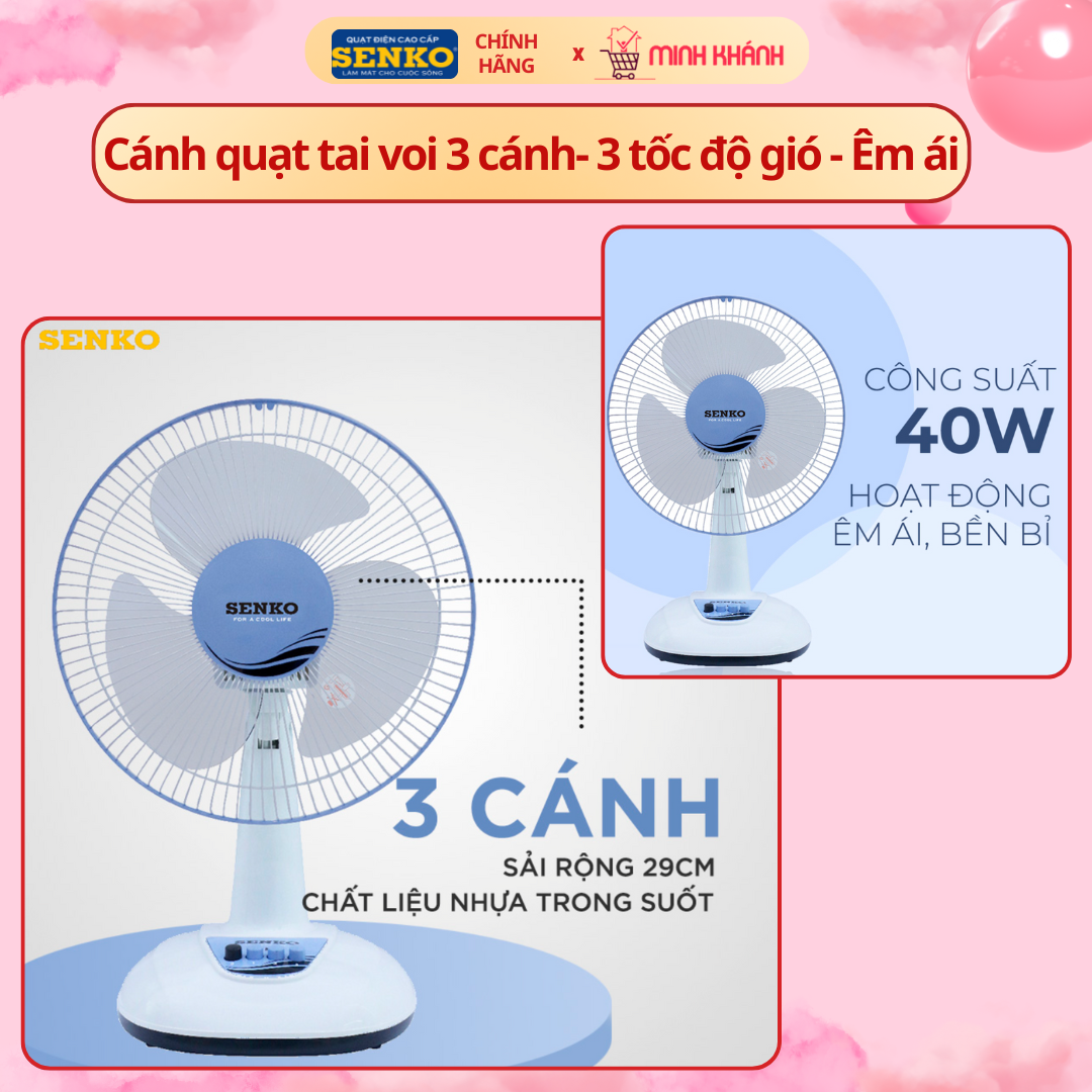 Quạt bàn Senko mini B1210/b1216 - 40w, 3 mức độ gió, gió đầy, êm, nhỏ ...