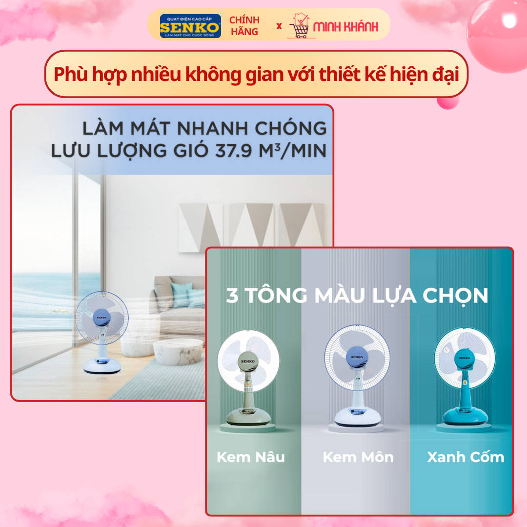 Quạt bàn Senko mini B1210/b1216 - 40w, 3 mức độ gió, gió đầy, êm, nhỏ ...