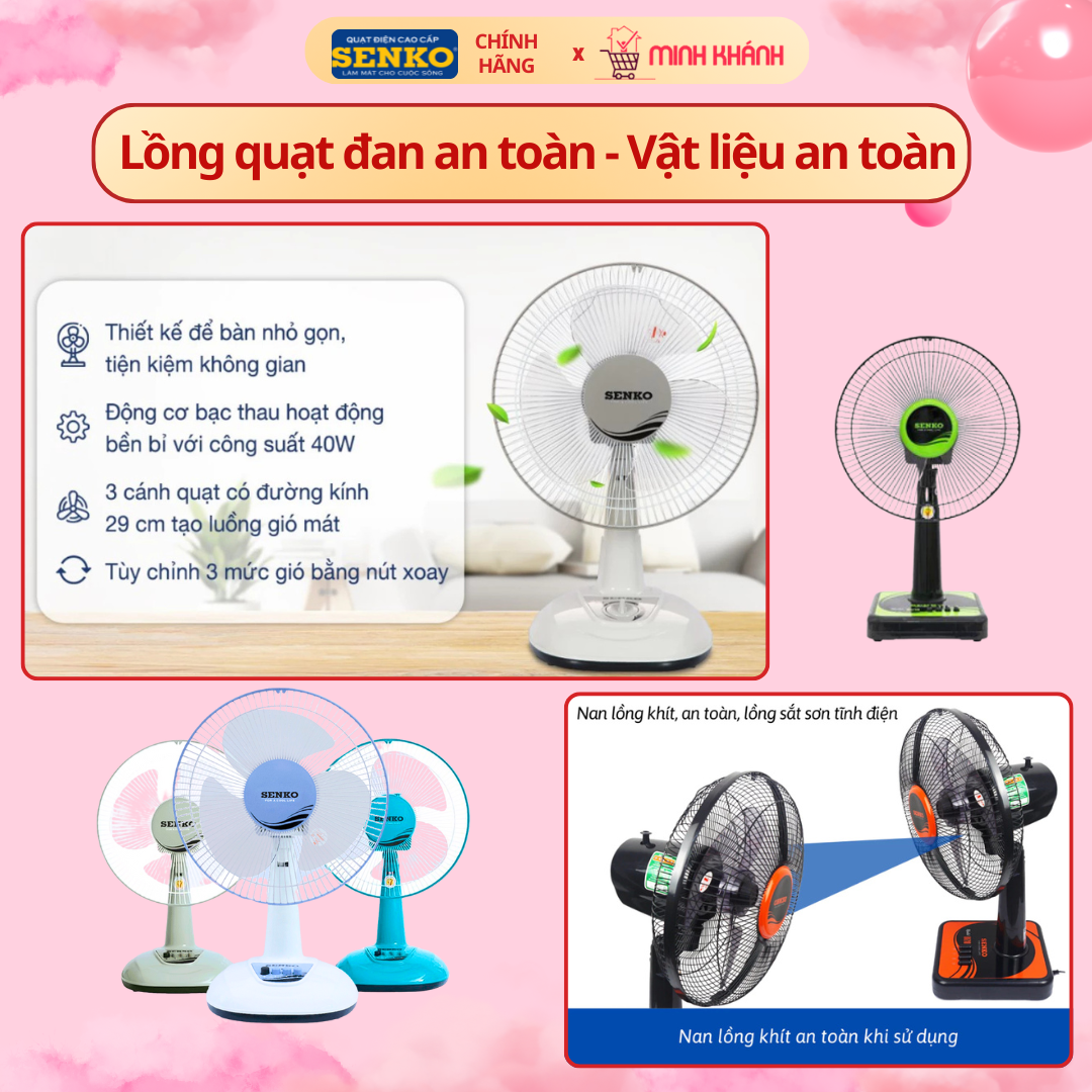 Quạt bàn Senko mini B1210/b1216 - 40w, 3 mức độ gió, gió đầy, êm, nhỏ ...