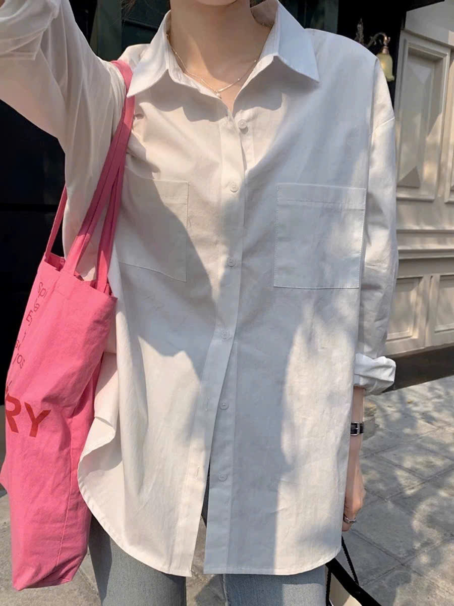 Mô tả LYRA - Áo sơ mi nữ dài tay form rộng hai túi kiểu dáng basic, chất cotton thô Hàn cao cấp LWNSM009 - 8