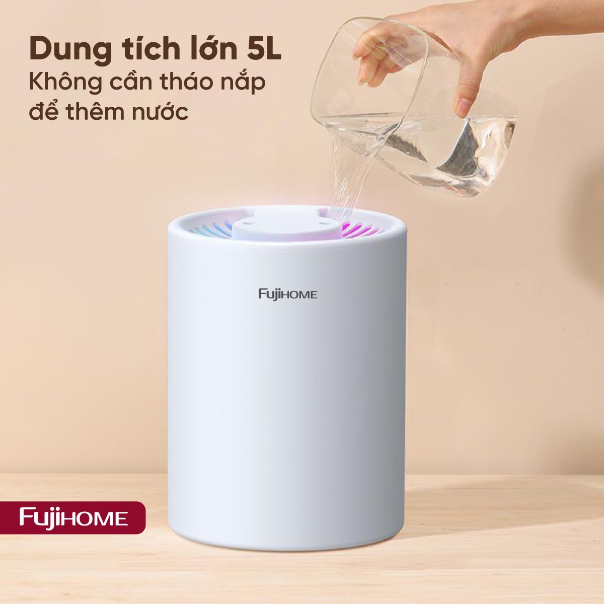 Mô tả Máy phun sương, tạo ẩm FUJIHOME HM05A  dung tích lớn 2 vòi phun , tích hợp đèn Led 7 màu - Bảo hành 12 tháng - 6