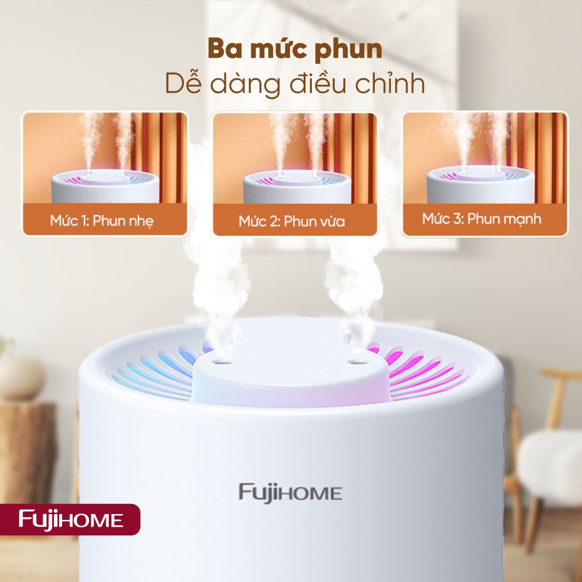 Mô tả Máy phun sương, tạo ẩm FUJIHOME HM05A  dung tích lớn 2 vòi phun , tích hợp đèn Led 7 màu - Bảo hành 12 tháng - 7