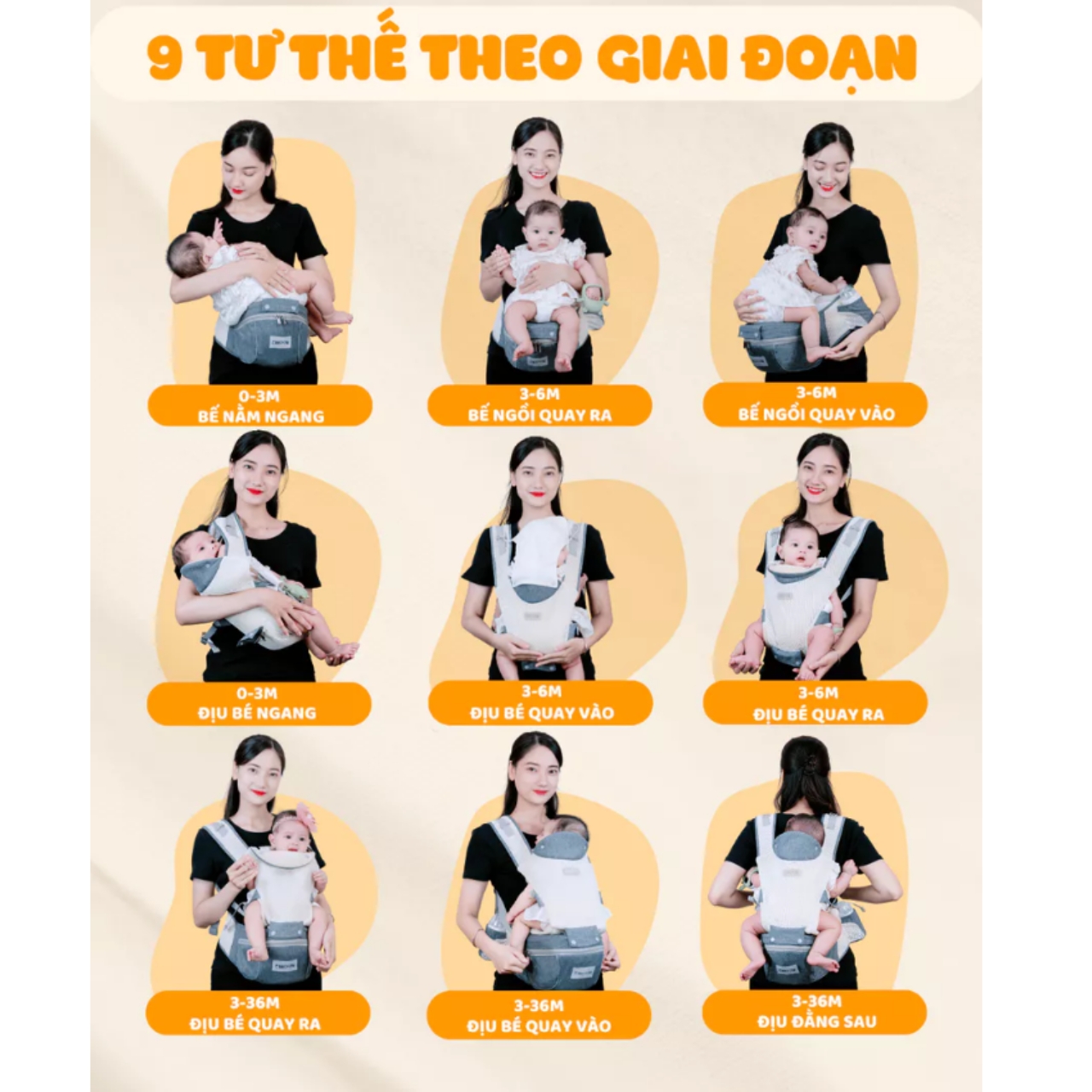 Mô tả Địu Cho Bé Alxintu Đa Năng Có 9 Tư Thế Chống Gù Cho Bé Từ 0-3t Gọn Nhẹ Bề Mặt Vải 3D Thoáng Khí - 1
