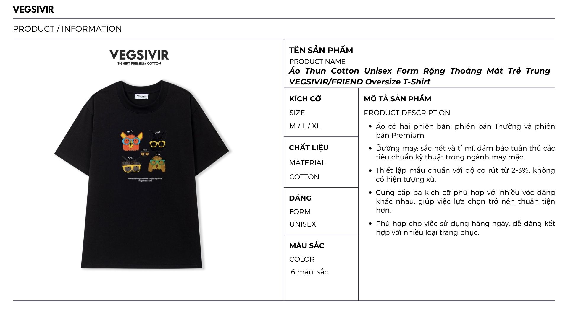 Áo Thun Cotton Unisex Form Rộng Thoáng Mát Trẻ Trung VEGSIVIR/FRIEND ...