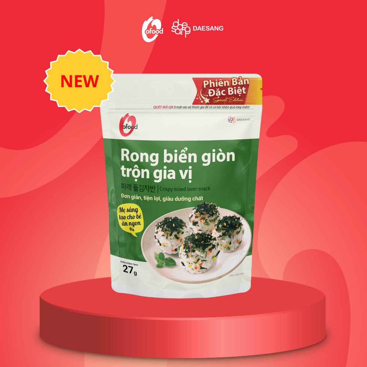 Mô tả Rong biển giòn trộn gia vị, khô gà, hải sản, hạt óc chó hạnh nhân O'Food 27g, đồ ăn vặt, trộn cơm - 1
