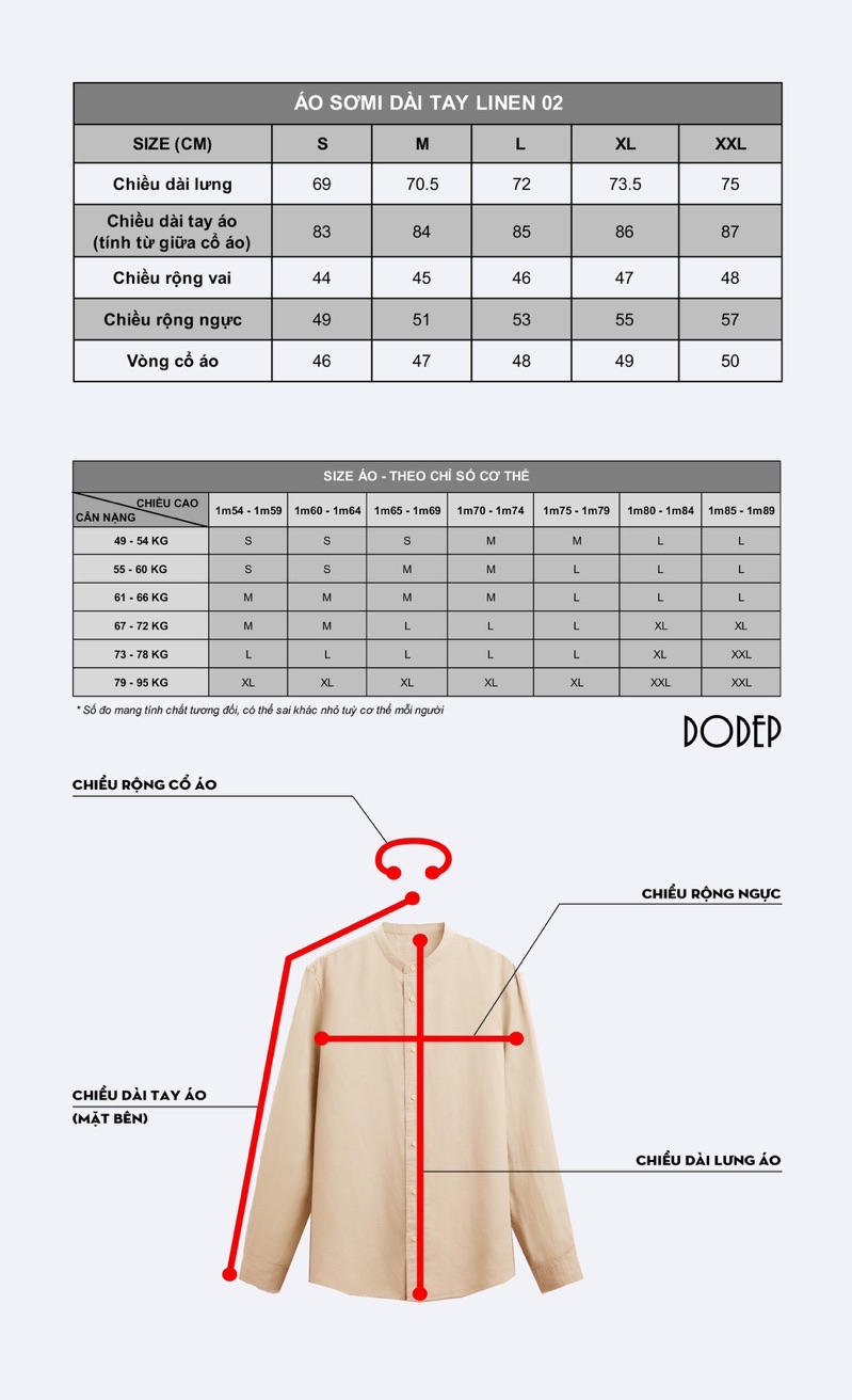 Mô tả DODEP Áo sơmi nam 100% linen premium tay dài cổ trụ màu xanh biển - 1