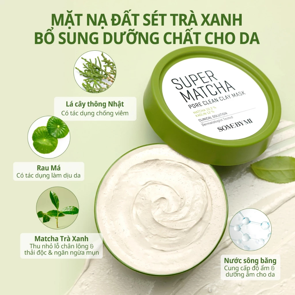 Mô tả Some By Mi Mặt nạ đất sét trà xanh Super Matcha Pore Clean Clay Mask 100g hỗ trợ làm sạch mụn đầu đen - 1
