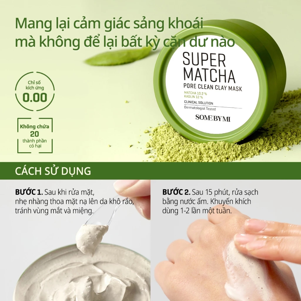 Mô tả Some By Mi Mặt nạ đất sét trà xanh Super Matcha Pore Clean Clay Mask 100g hỗ trợ làm sạch mụn đầu đen - 3