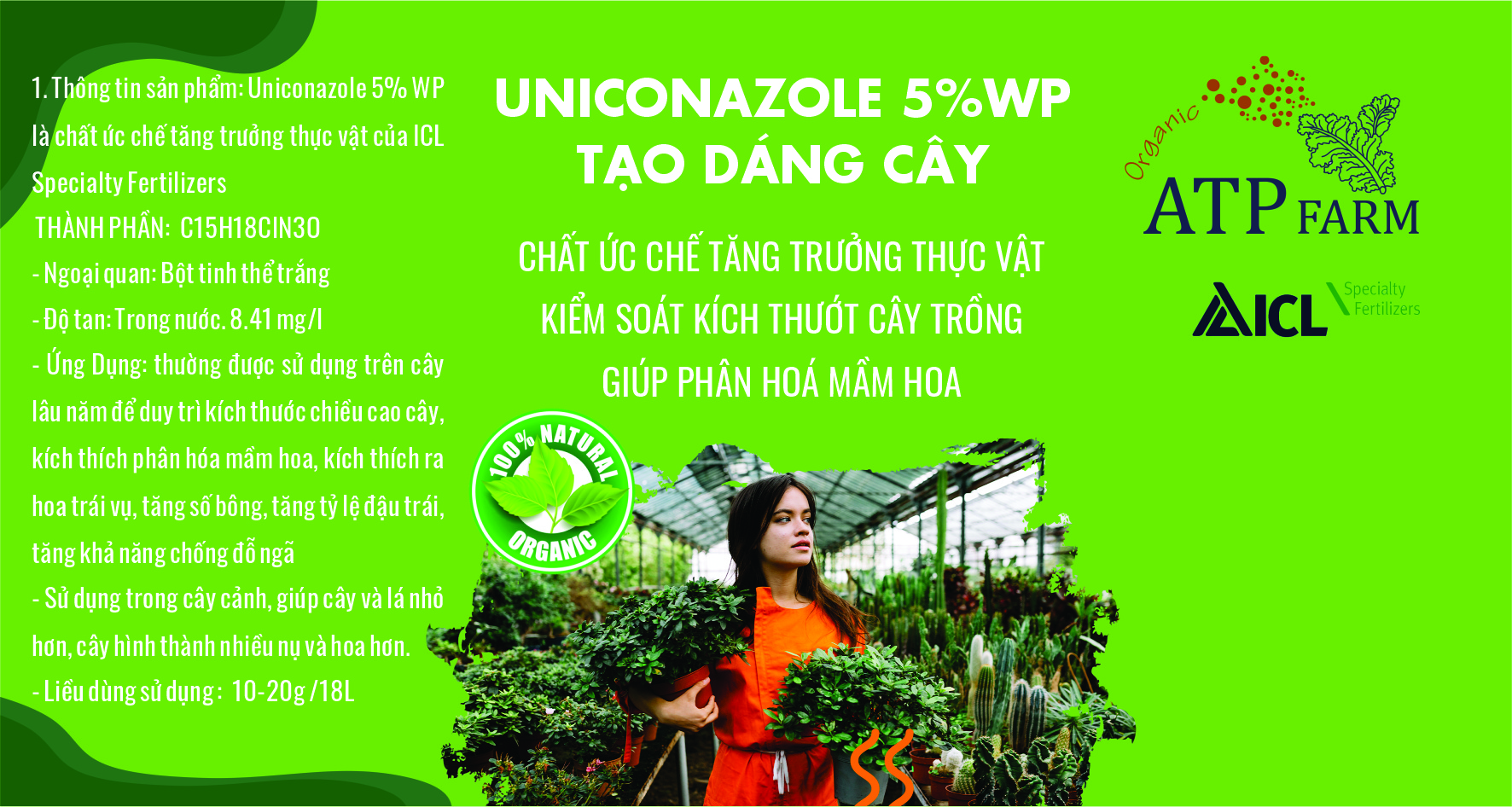 ATP Farm - Uniconazole 5WP : Hủ 50g - 100g Ức chế tăng trưởng, kiểm ...
