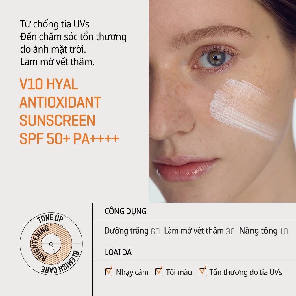 Mô tả Some By Mi Kem chống nắng nâng tone da V10 Hyal Antioxidant Suncreen SPF 50+ PA++++ 40g - 1