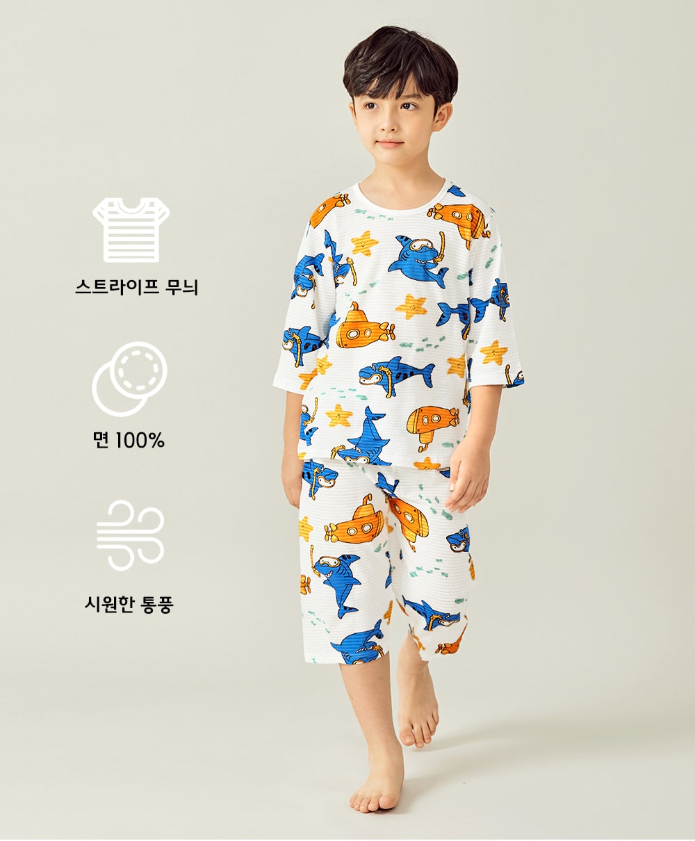 Mô tả Đồ bộ quần áo thun cotton lửng tay cho bé trai và bé gái mặc nhà mùa hè chính hãng Unifriend Hàn Quốc U2022-3 - 9